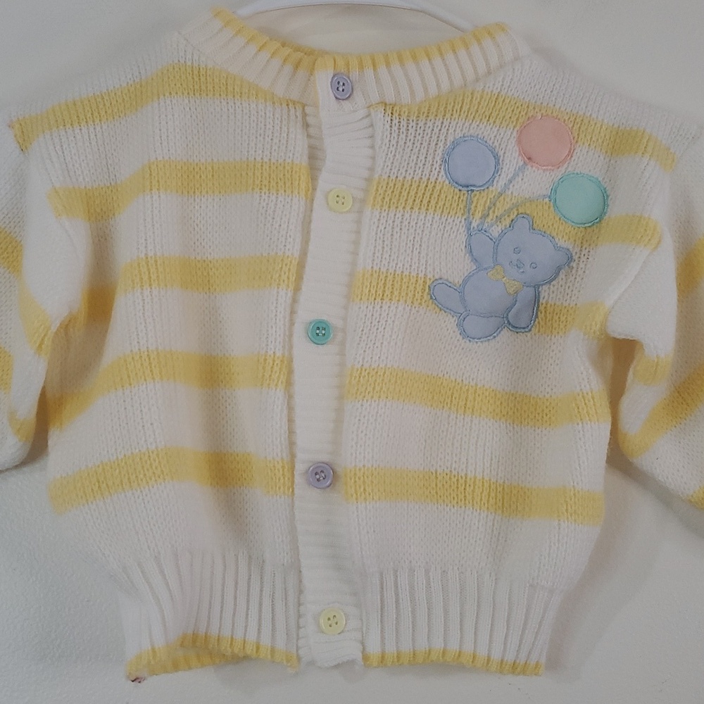 Vintage Fisher Price Stripped Button Sweater Size 24 Months Teddy Bear Balloon - Picture 3 of 10
